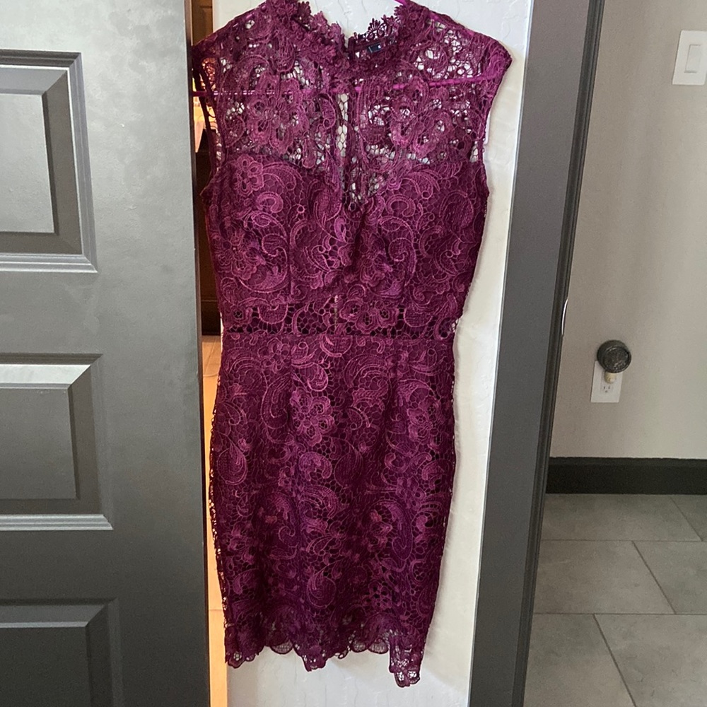 Soieblu Lace Yoke & Mesh Mini Dress